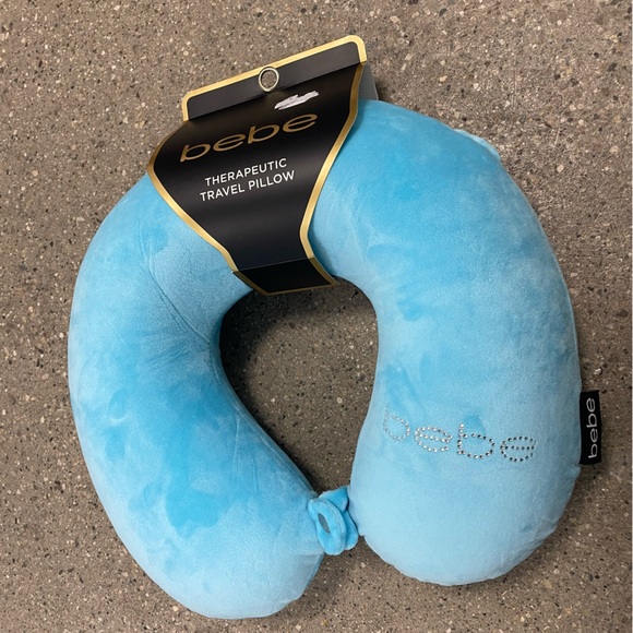 NWT Bebe rhinestone logo Therapeutic Travel Pillow Zipper Cover = Washable! - Picture 3 of 11